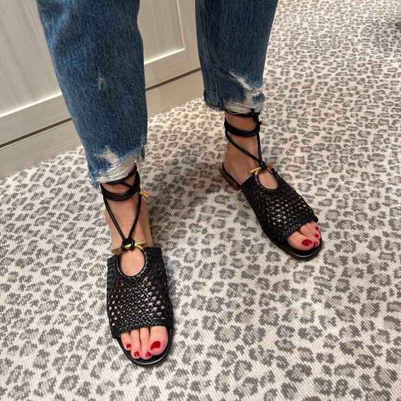 Salvatore Ferragamo Shoes - Never worn ferragamo lanio woven leather sandals with ankle tie